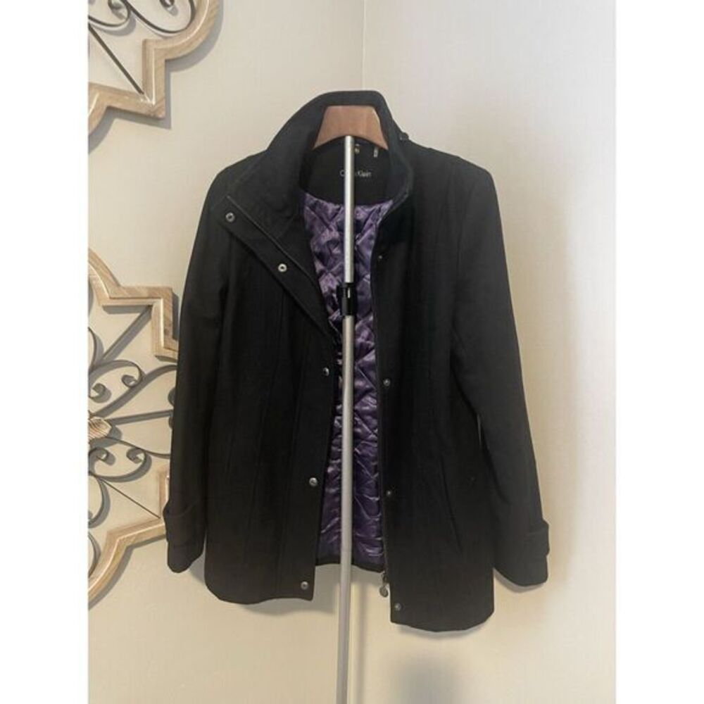 Calvin Klein Womens Wool Coat Sz 8 Black Wool Blend Peacoat Retro Career‎